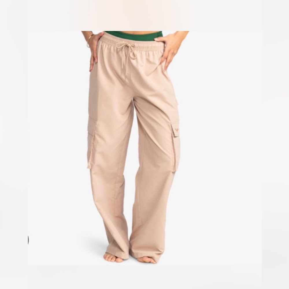 Roxy Kelia Baggy Straight Wide Leg Cargo Parachute Pants Khaki Skater XS